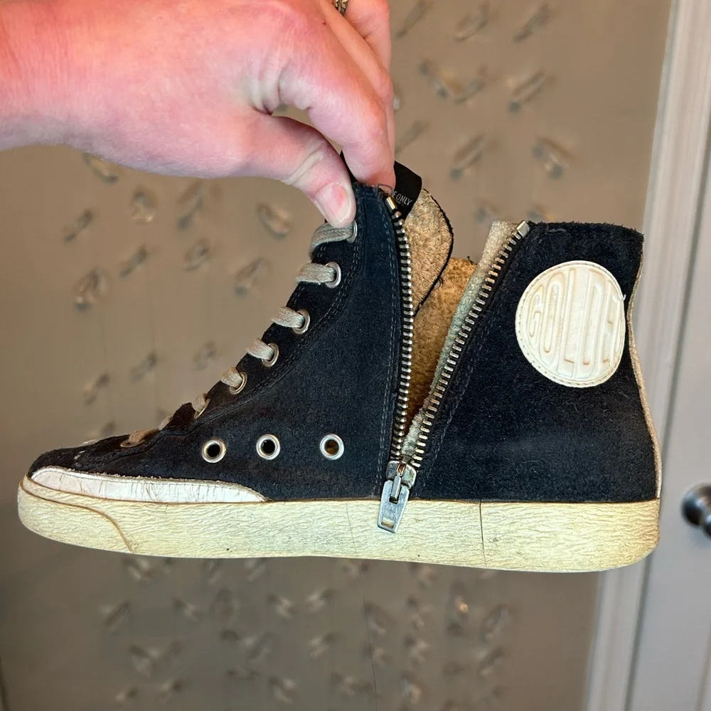 Golden Goose Black Suede Sneakers with Cream Star